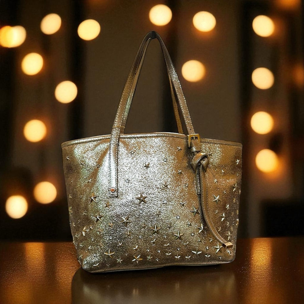 Jimmy Choo Gold/Tan Star Studded Leather Tote Bag